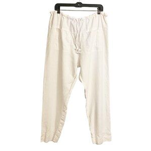 AndAndrea White 100% Linen Pull On Elastic Waist Cropped Casual Pants Size L/XL